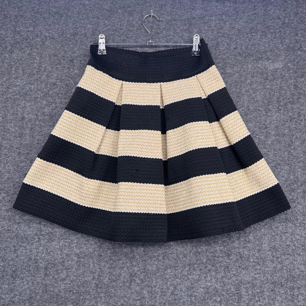 Xhilaration Womens Small Black Gold Metallic Striped Pleated Skater Mini Skirt